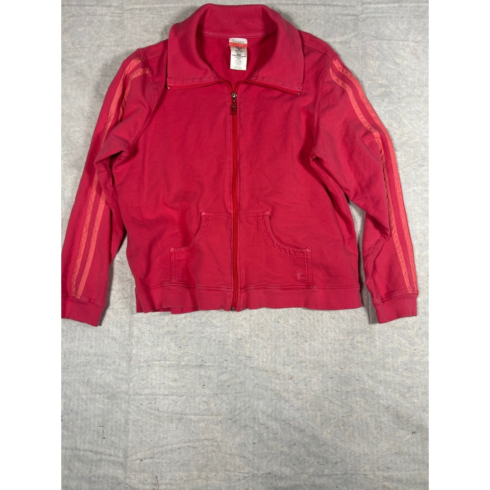 Danskin Now Women's Raspberry Full Zip Track Jacket Athletic Stripes Size XL